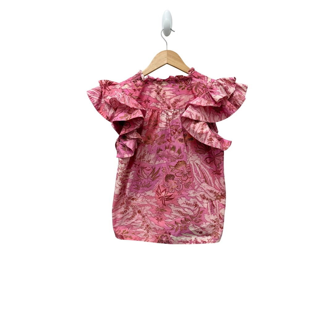 Ulla Johnson Pink Floral Paisley Ruffle Sleeve Cotton Blouse Top Pre-Fall 2022 0 - Picture 10 of 10
